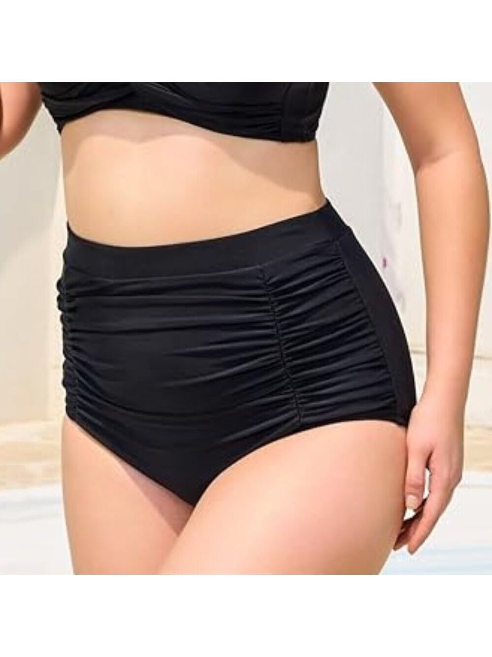 RELLECIGA High Waisted Bikini Bottom Tummy Control Full Coverage Large Black